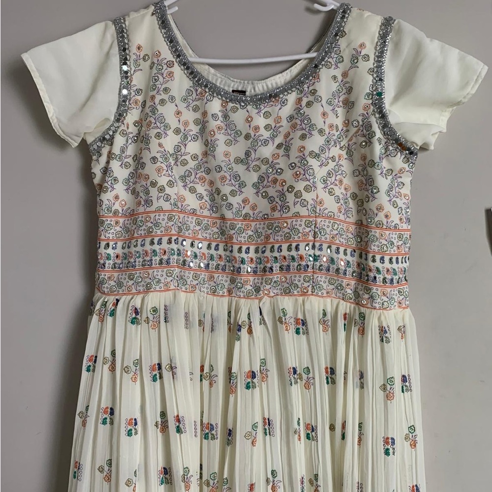 Elegant Cream Kids Dress with Floral Embroidery